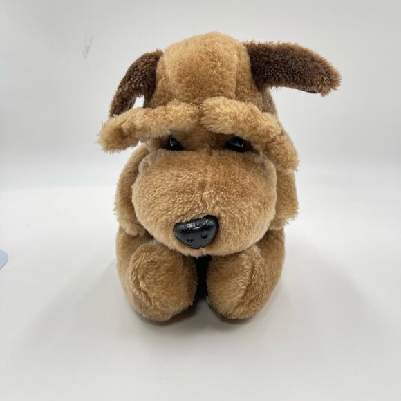 Vintage 12" Raffoler Brown Plush Dog Droopy Floppy Tan Wrinkles SharPei 1986 - Picture 3 of 12
